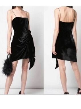 Cinq à Sept Black Silk Velvet Drape Mini Dress - Size 8 NWT